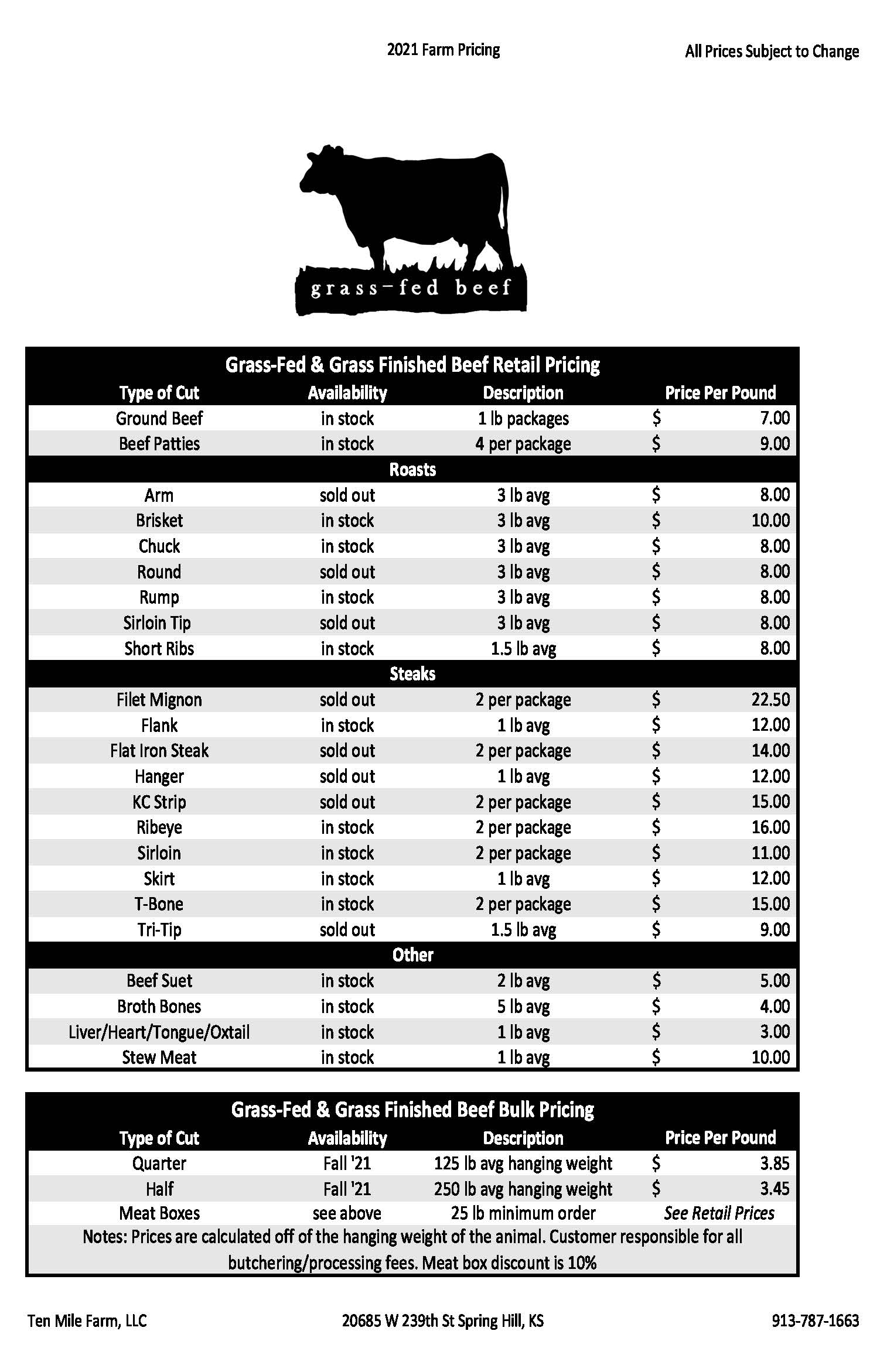 Ten Mile Farm - Grass-fed and Grass-finished beef