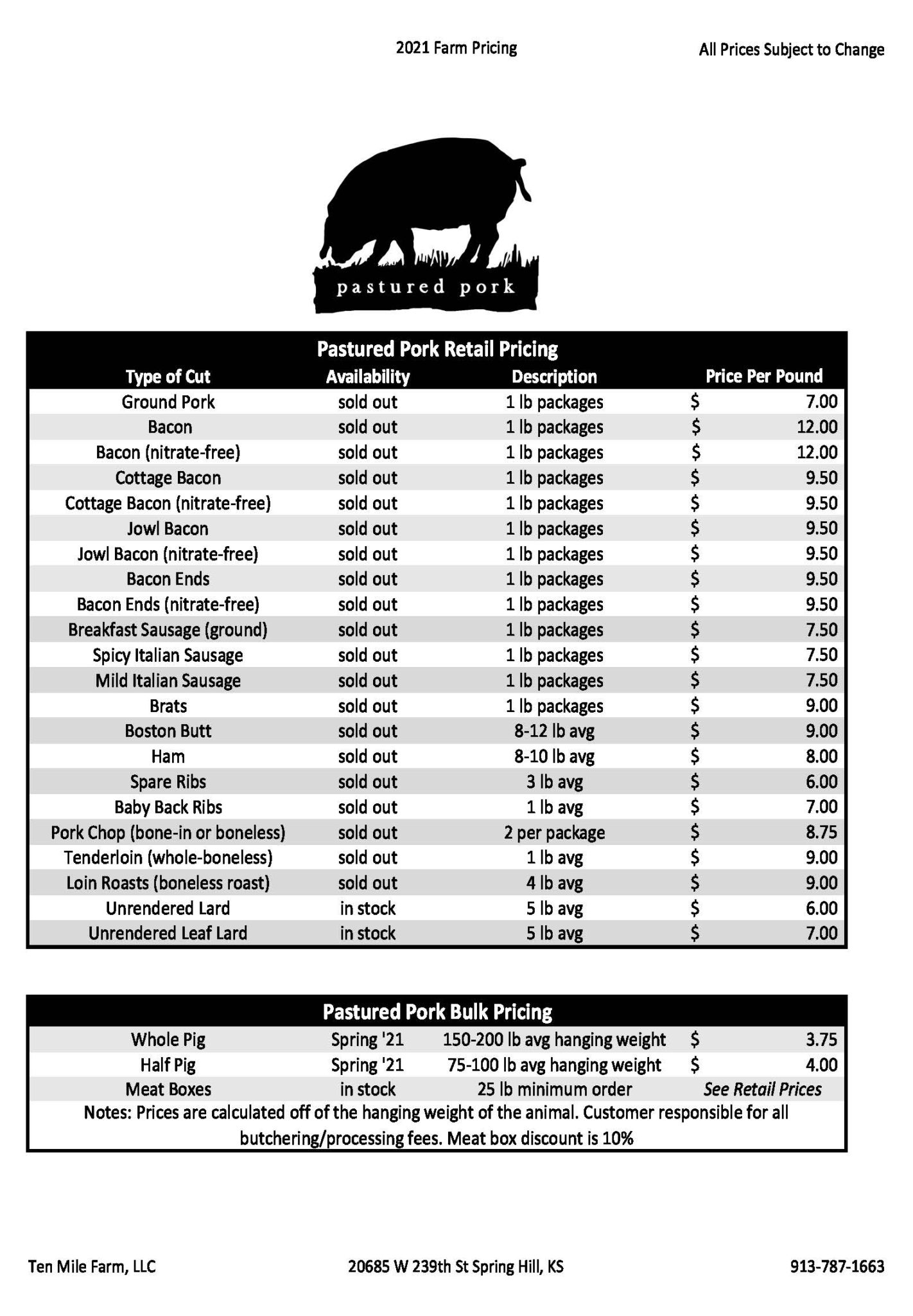 Pastured Pork Ten Mile Farm